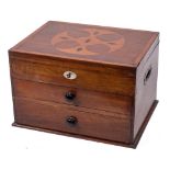 A 19th Century inlaid specimen wood tea caddy: of rectangular outline,