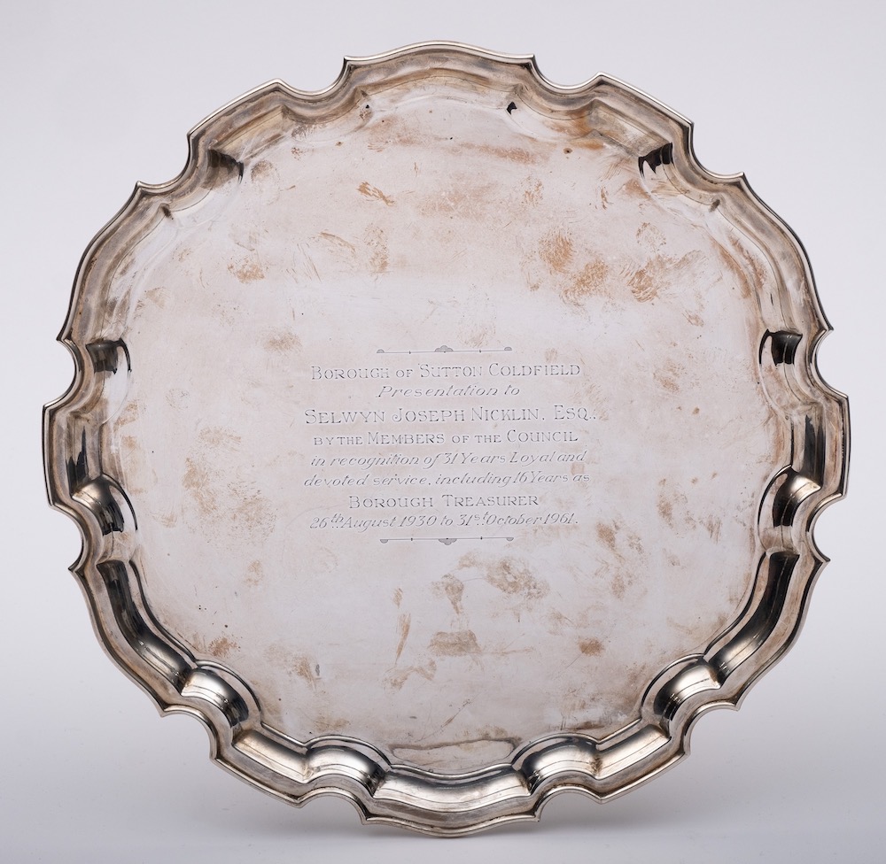 An Elizabeth II silver salver maker JH, Birmingham, 1961: inscribed,