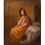 * Augustus John [1878-1961]- Woman seated, wearing a red gown,:- signed top right, pastel drawing,