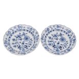 A pair of large Meissen blue and white onion pattern dishes: with lobed rims,