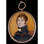 English School early 19th Century- A miniature portrait of a naval officer said to be 'Francis Eyre,