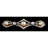 A pearl and diamond brooch,