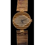 Beuche Girod, a 9 carat gold wristwatch,: the red circular dial, on a woven strap,
