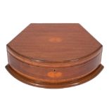 An Edwardian mahogany and inlaid bow fronted work box:, crossbanded in satinwood,
