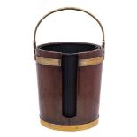 A Georgian mahogany and brass bound plate bucket: of coopered tapering form,