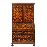 A late 18th Century rosewood and floral marquetry bureau cabinet:,