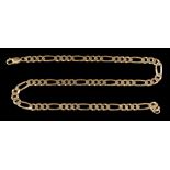 A 9 carat gold curb link chain: composed of flattened curb links, stamped 375, 42cm long, 21.5g.