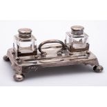 A Victorian silver inkwell desk stand, maker Martin, Hall & Co, Sheffield,