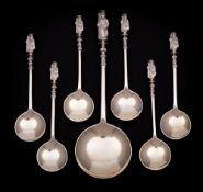 A set of six Victorian silver seal top spoons and a larger spoon, maker Martin, Hall & Co,