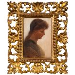 English School Circa 1900 - Portrait of a young woman, head and shoulders,:- oil on board, 13 x 9.