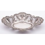 A late Victorian silver basket, maker Jenkins & Timm, Sheffield, 1900: of cartouche-shaped outline,