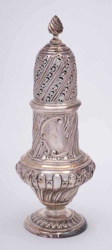 An Edward VII silver sugar caster, maker Thomas Bradbury & Sons, London, 1905: of baluster form,