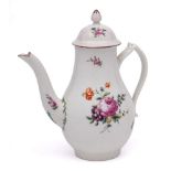 A Derby pear-shaped coffee pot and cover: with bud finial and acanthus moulded angular handle,