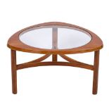 A Nathan 'Atomic' teak coffee table,:- the elliptical top inset circular glass,