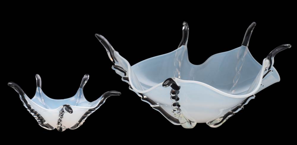 *Jason Svendsen [Contemporary] two studio glass bowls: of handkerchief form each translucent white