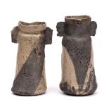 *Sarah Bradshaw [Contemporary] two slab built stoneware vases: of tapering cylindrical form,