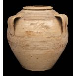 * Bernard Leach [1887-1979] a stoneware vase: of oviform with three simple lug handles,