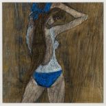 * Alastair Michie [1921-2008]- Girl with a Blue Ribbon,:- signed bottom right, mixed media, 28.