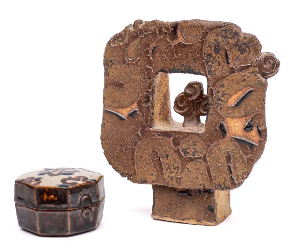 *John Maltby [1936-2021] two items of stoneware: comprising a sculpture with brown wax resist