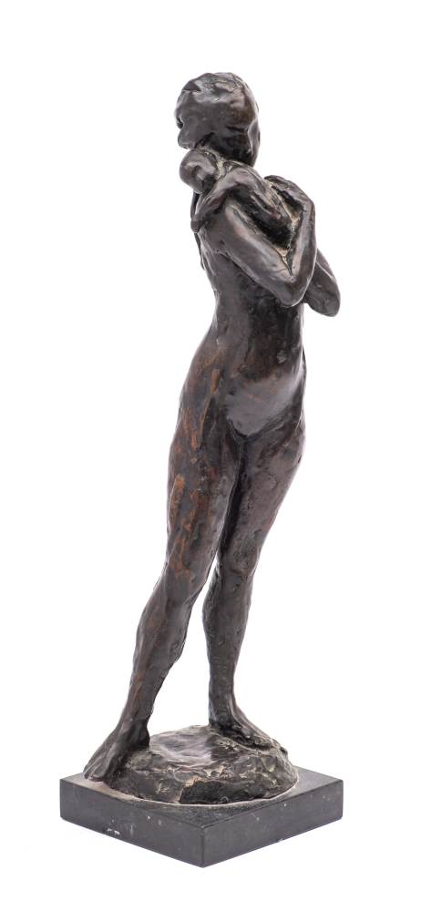 * Enzo Plazzotta (1921-1981)- Maternity '67: bronze study of a nude holding a baby,