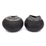 *Vinitha McWhinnie [1921-2004] two handbuilt stoneware vases: of squat globular form,