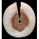 *Alan Wallwork [1931-2019] a stoneware vessel: of discus shaped form with central piecing and