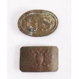 An American Civil War 1839 pattern 'US' brass oval belt buckle: together with a WWI Imperial