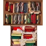 An unboxed group of various Dinky buses and coaches: including several observation coaches