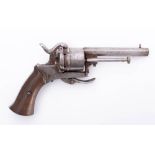 A continental six shot pin fire revolver: 3 1/2 inch octagonal barrel,