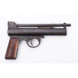 A Webley MKI .22 calibre air pistol: serial number '21052', two piece wooden grip.