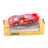 Corgi No 385 Porsche 917: red , blue tinted windows and lights,