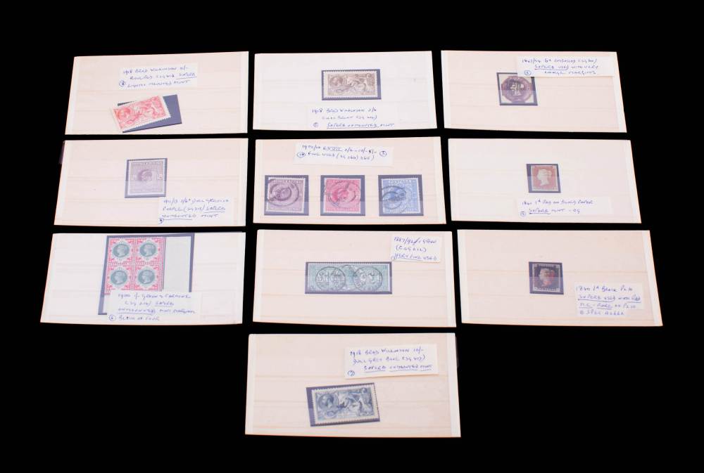 A selection of fifteen Great British stamps: including 1840 1d black Plate 10 used with red Maltese