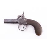 A 19th century percussion cap boxlock pistol: the short turn off barrel with proof marks,