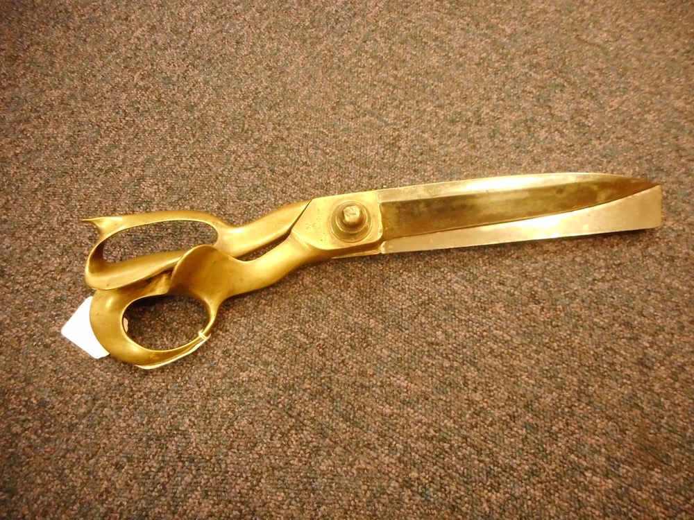 Two pairs of late Victorian brass handled tailor's shears by T Wilkinson & Son,