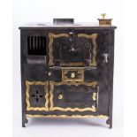 A late 19th /early 20th century apprentice piece brass and iron oven: the top with rectangular
