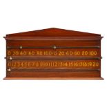 A mahogany and brass snooker scoreboard by R Stevens & Sons,