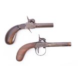 A 19th century continental double barrel percussion cap pistol: side by side 2 inch barrels with