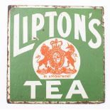 A Lipton's Tea double sided enamel sign: green red and white with Royal Warrant to centre,