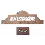 A late 19th/early 20th century brass 'Schweppes Table Waters' sign: with lancet arch and trade mark,