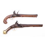 An Indian flintlock pistol: 10 1/4 inch barrel, side lock action and brass fittings,