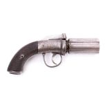 A 19th century percussion cap pepperbox pistol by J Parkhouse, Taunton: 3 inch barrel,