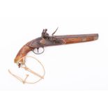 A 19th century continental flintlock pistol: the plain 9 inch barrel with proof marks to breech,