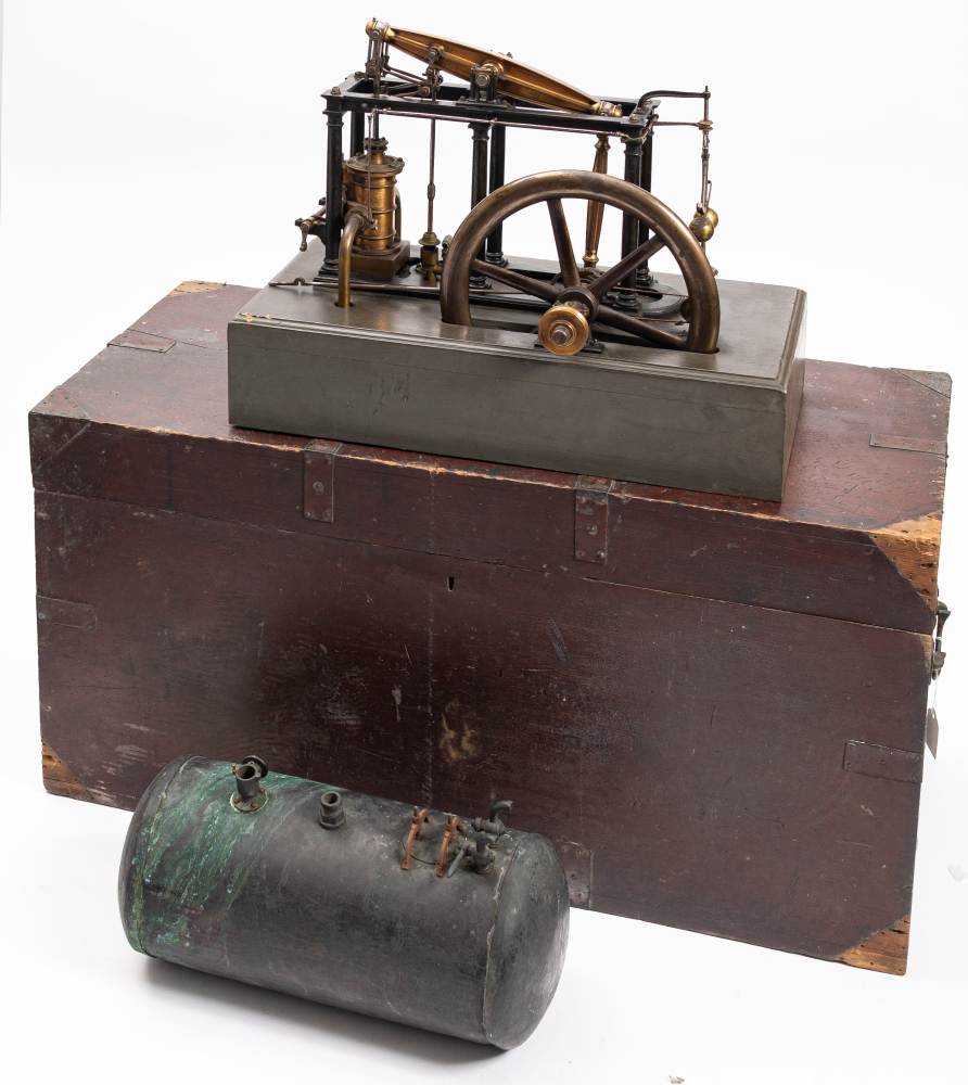 A 19th century brass live steam scale model of a high pressure 12hp beam engine by Archibald More,