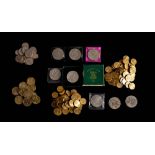 A collection of coins including ten 1996 £2 coins.