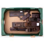 A group of eight various wooden planes: including a drop handle jack plane,