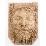 A Lonkey Moor Pottery 'Green Man' wall mask pocket: stamped as per title, 32 x 21.5cm.