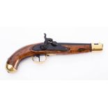 A 19th century percussion cap pistol: plain barrel with proof marks,