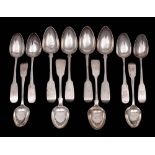 A set of six Victorian provincial silver Fiddle pattern teaspoons, maker John Stone, Exeter,
