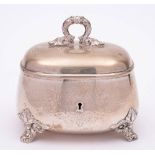 A German silver tea caddy, stamped marks: monogrammed and dated, of rectangular outline,