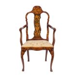 A Dutch walnut and marquetry elbow chair, second half 18th century,